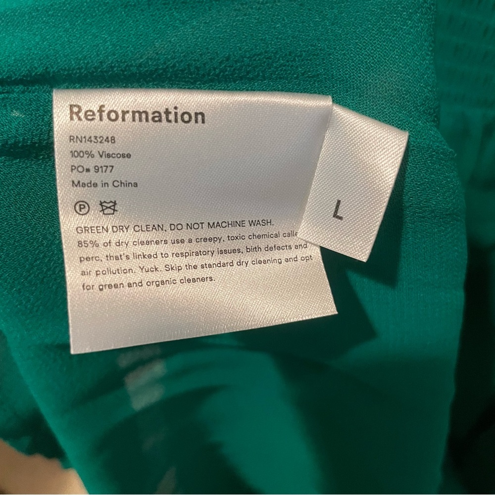 Reformation Green Smocked Midi Dress with Ruffle Straps - Picture 7 of 8